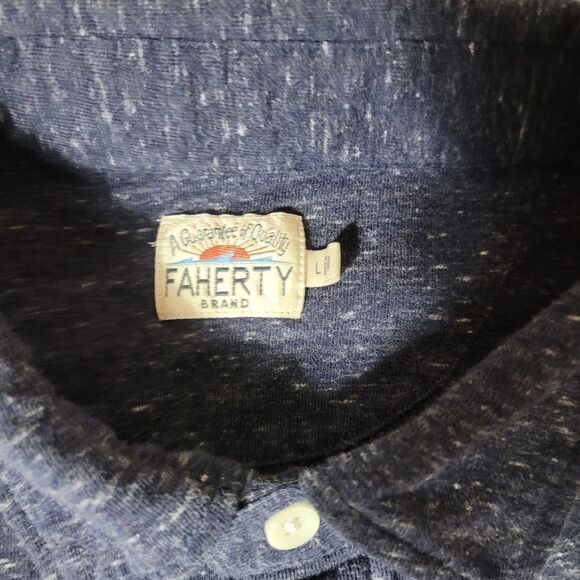 Faherty Polo Shirt Men's Size L Short Sleeve Luxe Blue Heather Performance Light - Picture 3 of 11